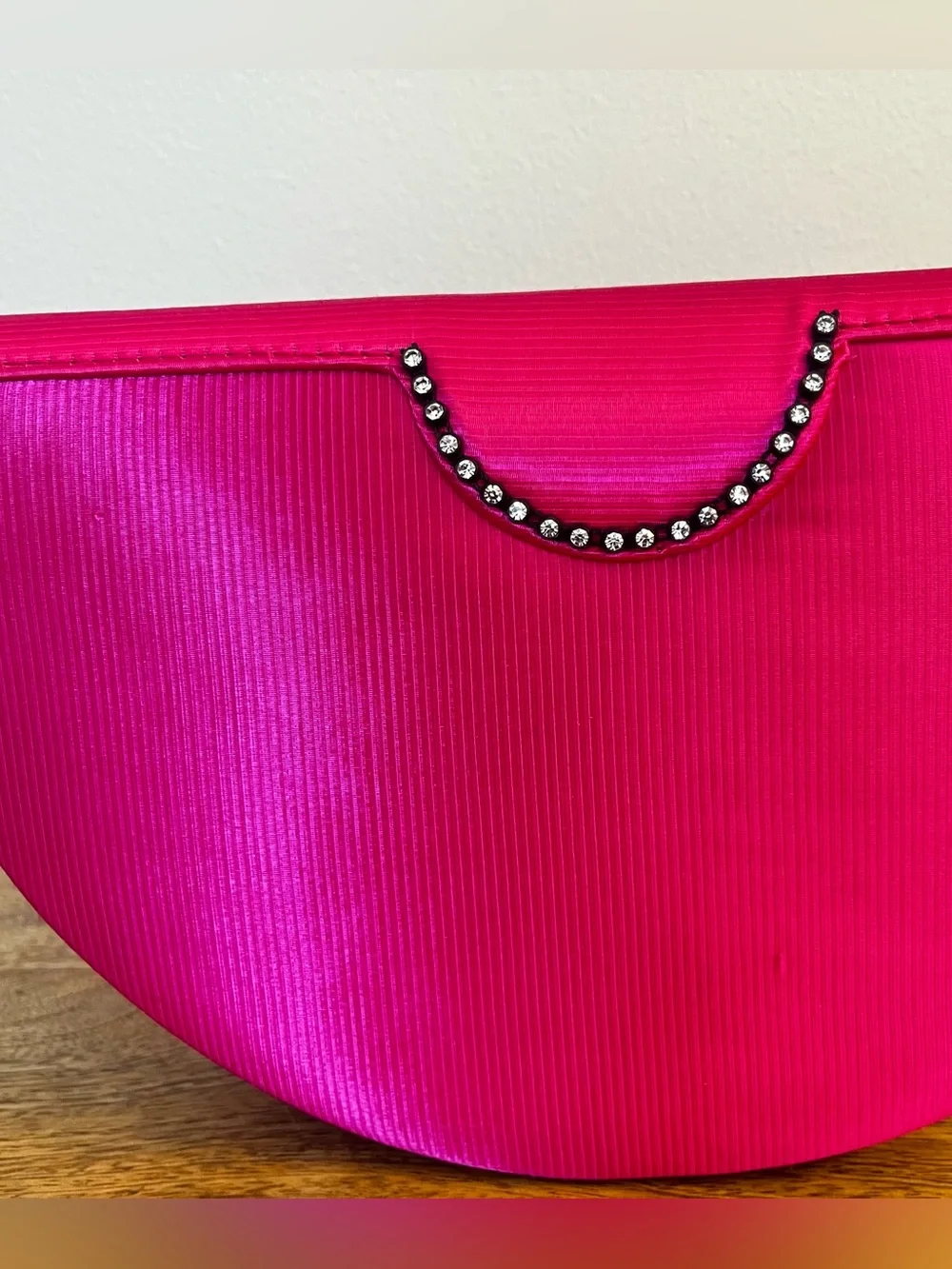 Vintage Deadstock Italian Hot Pink Satin Half Moon Clutch Bag